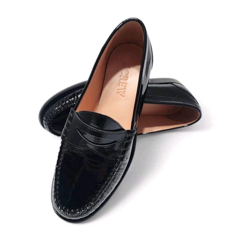J.Crew 6.5 Patent Leather Penny Loafers Solid Black Slip-On Formal Dress Shoes